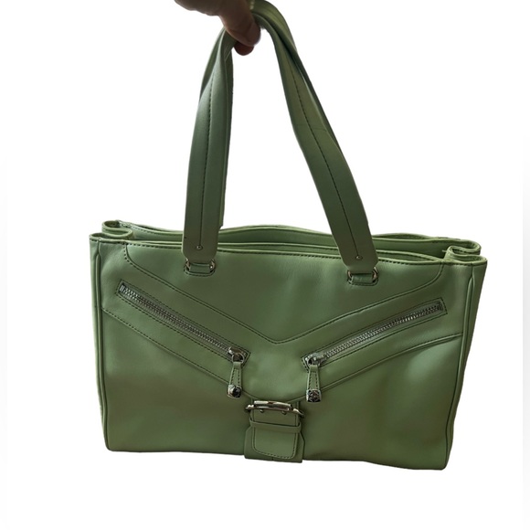 COLE HAAN leather Mint green multi pocket tote bag
